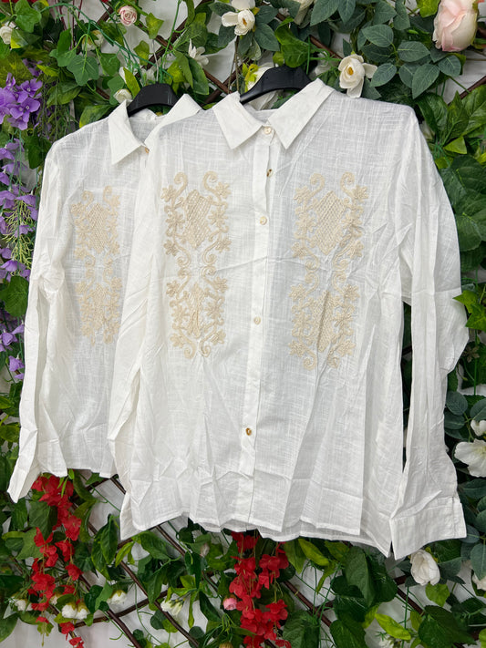 Camisa Bordados Beige