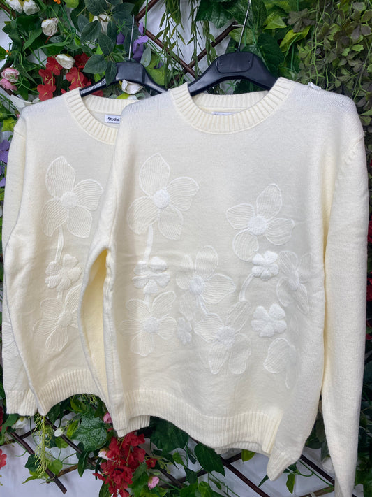 Jersey Punto Flores Bordadas
