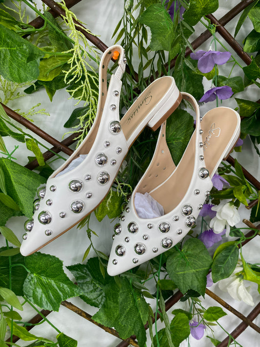 Bailarinas Botones Plata Blanca