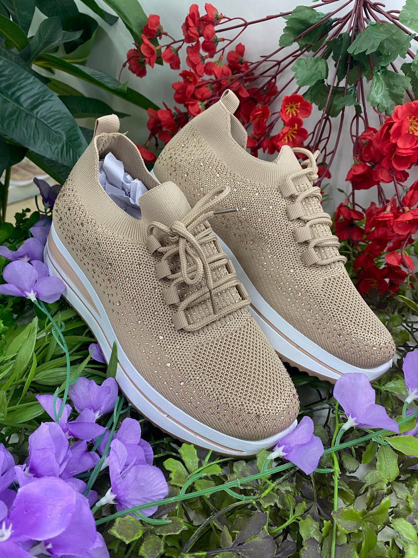 Deportivas Calcetin Piedritas Beige