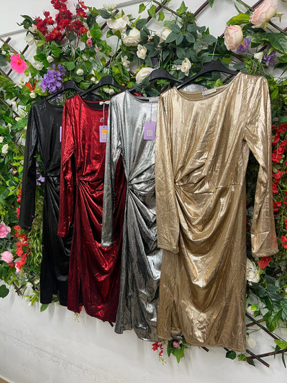 Vestido Fruncido Metalico