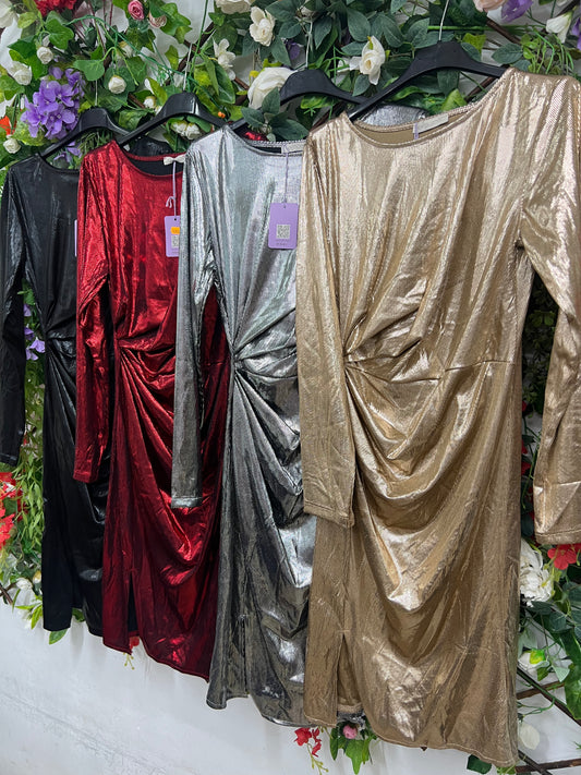 Vestido Fruncido Metalico