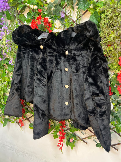 Abrigo Botones y Capucha Pelo