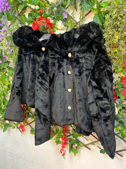 Abrigo Botones y Capucha Pelo