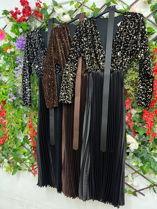 Vestido Lentejuelas y Plisado