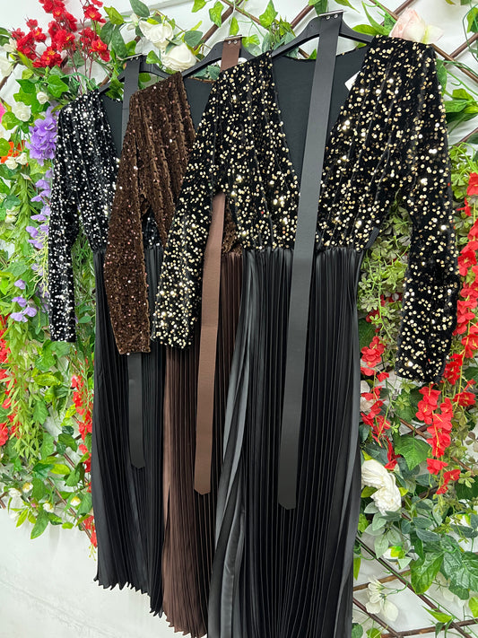 Vestido Lentejuelas y Plisado