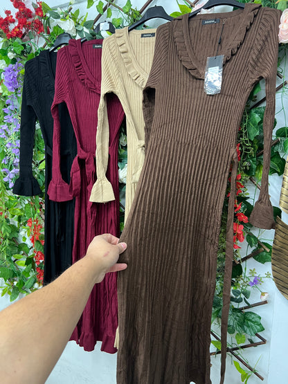 Vestido Punto Plisado Volante