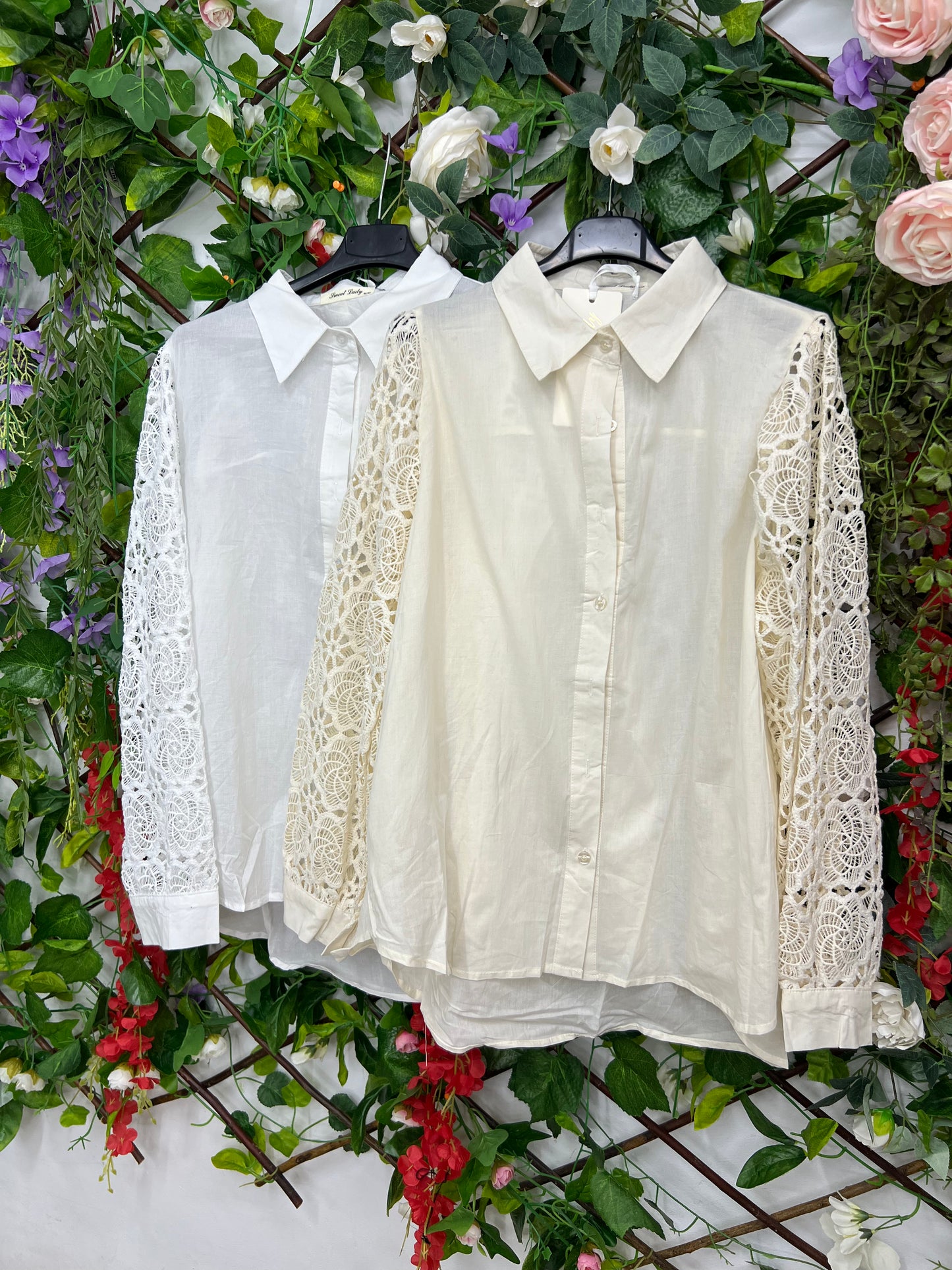 Camisa Algodon Manga Bordada