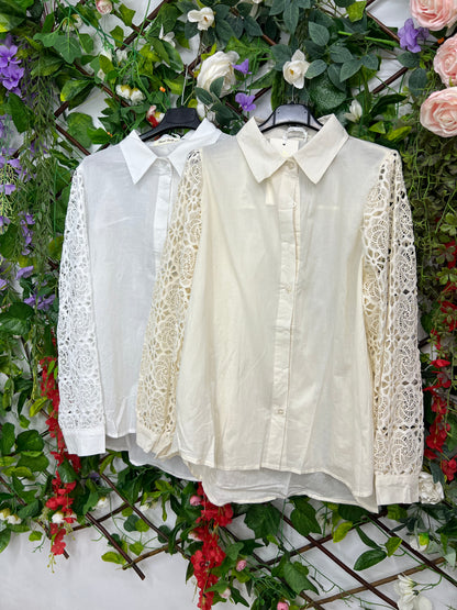 Camisa Algodon Manga Bordada