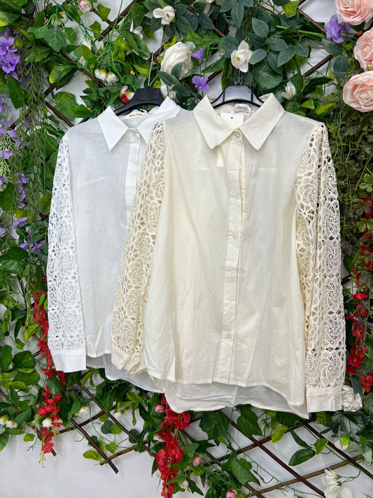 Camisa Algodon Manga Bordada