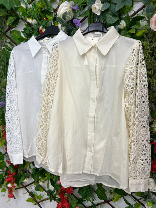 Camisa Algodon Manga Bordada