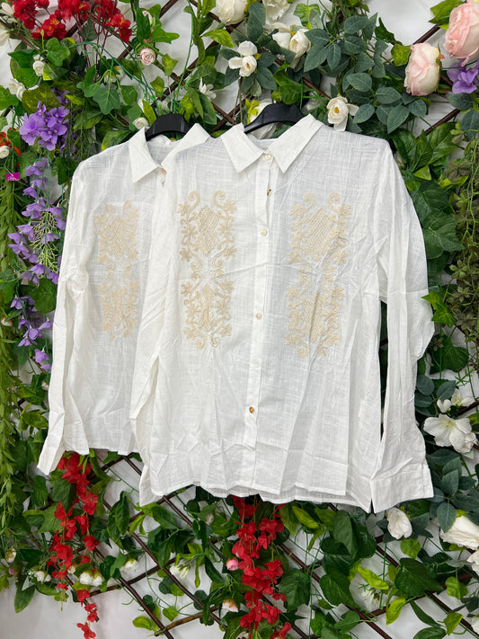 Camisa Bordados Beige