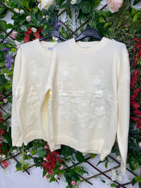 Jersey Punto Flores Bordadas