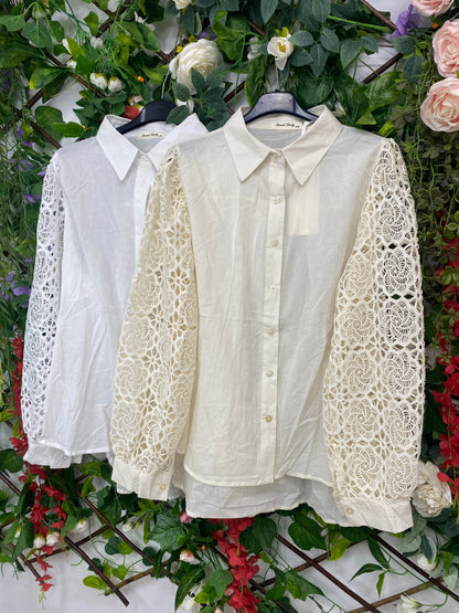 Camisa Algodon Manga Bordada