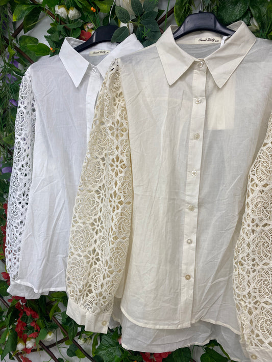 Camisa Algodon Manga Bordada