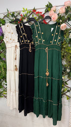 Vestido Boho Bordados Dorados