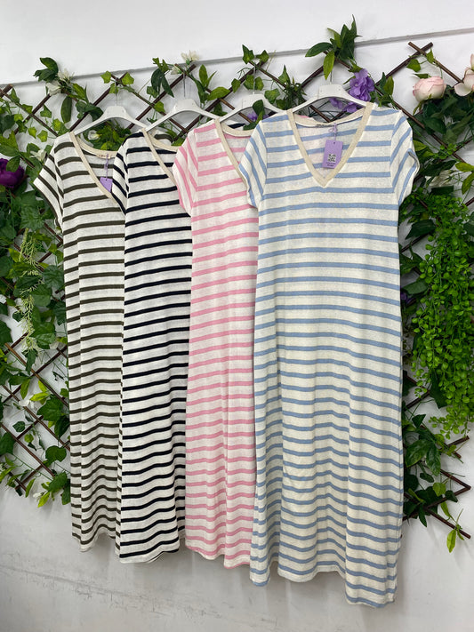 Vestido Rayas Ribete Oro