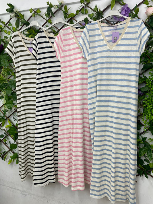 Vestido Rayas Ribete Oro