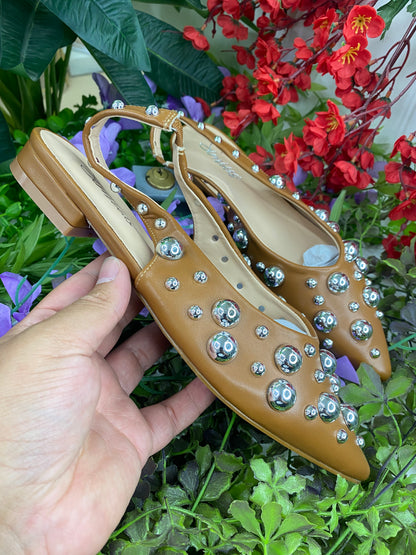 Bailarinas Botones Plata Marron