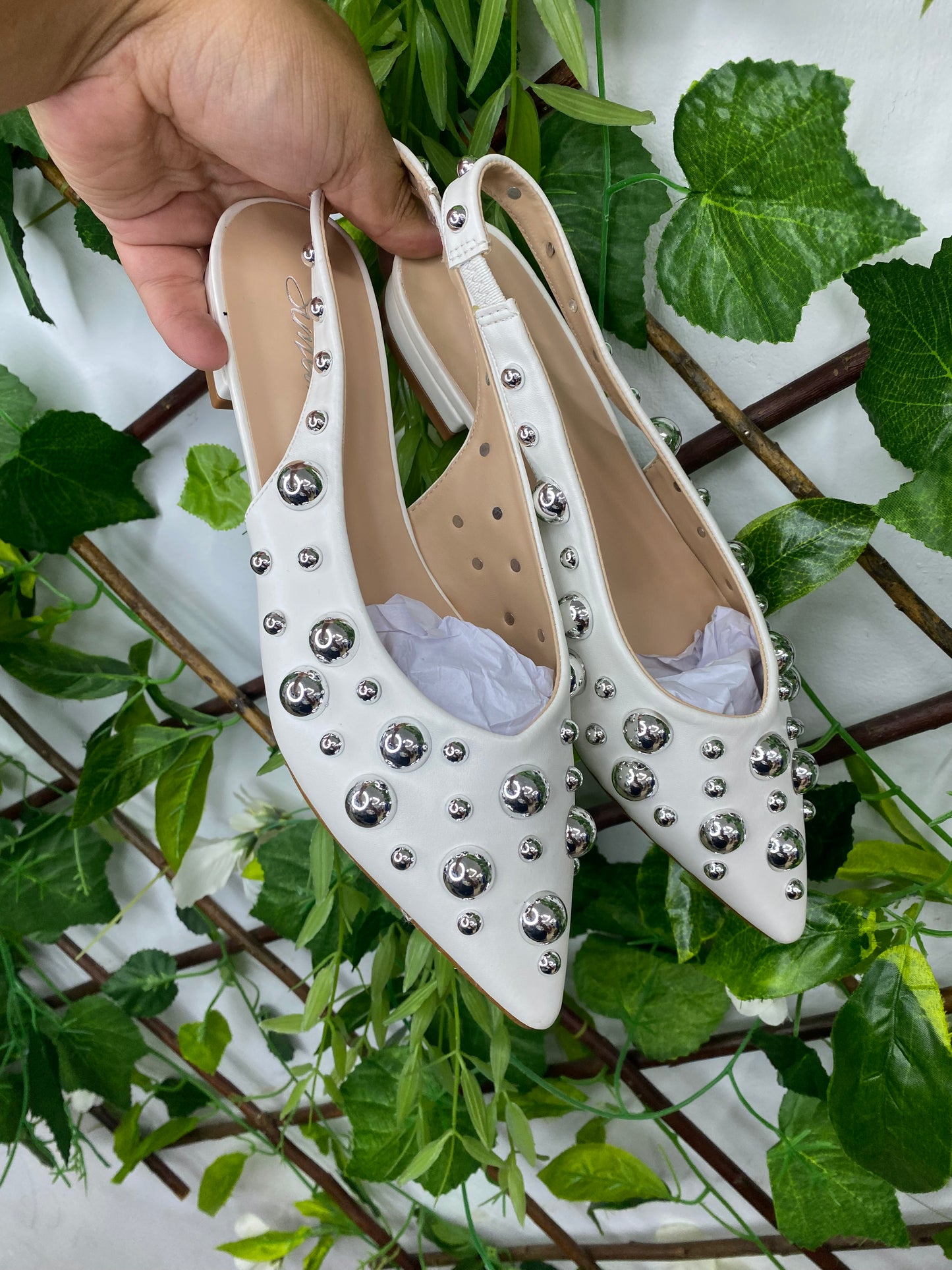 Bailarinas Botones Plata Blanca