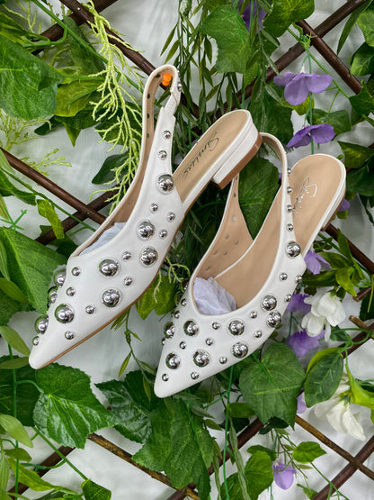 Bailarinas Botones Plata Blanca