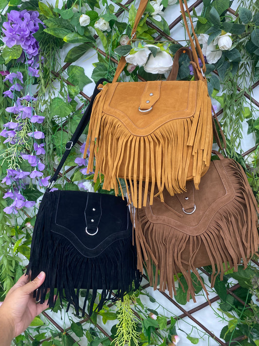 Bolso Broche Flecos Ante